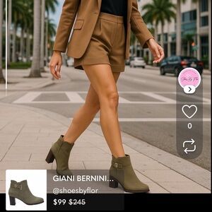 GIANI BERNINI / Artemyssl / Green / Suede /Round Toe / Block Heel / Booties